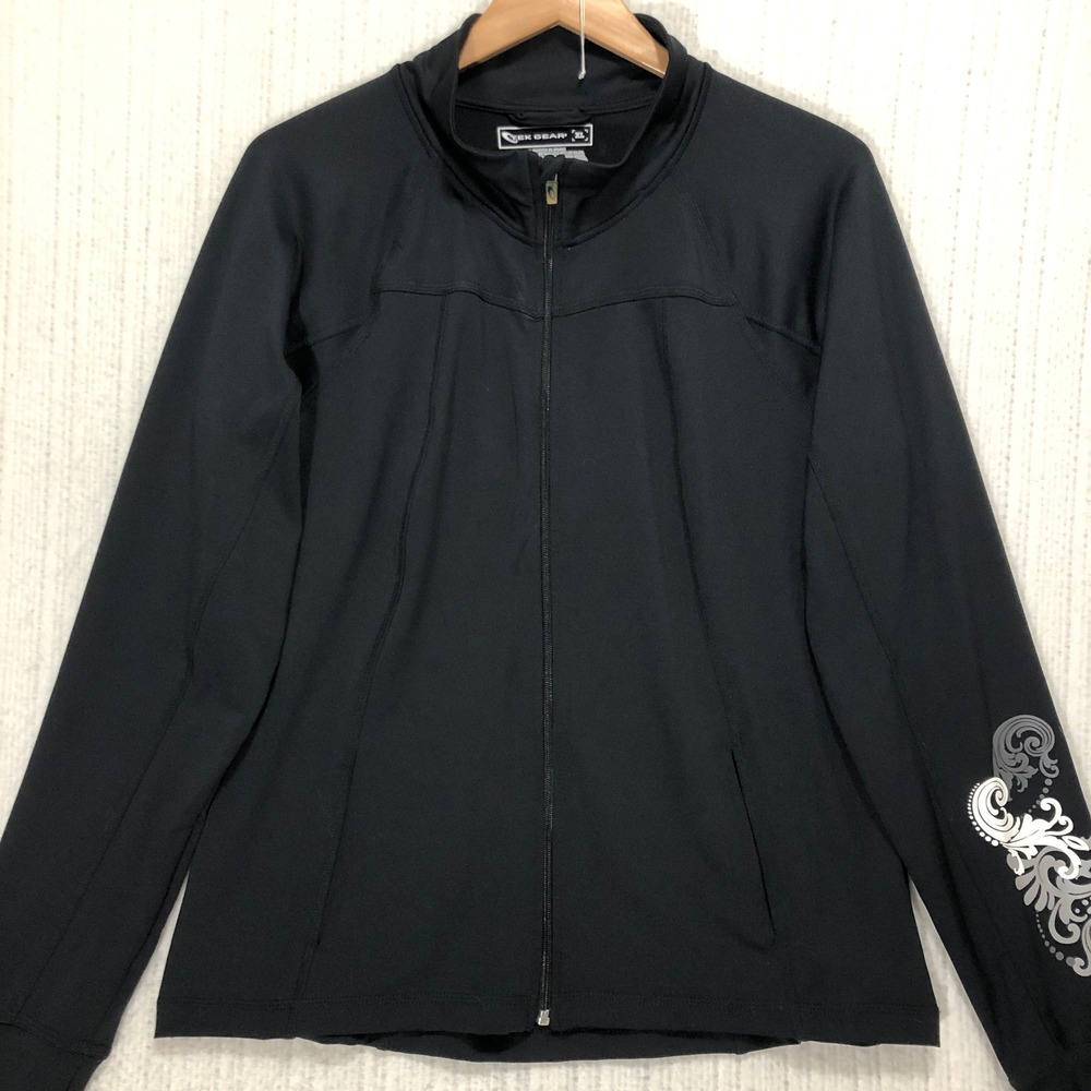 Tek Gear Womens Black Full Zip Performance Track Jacket XL Filigree Graphic